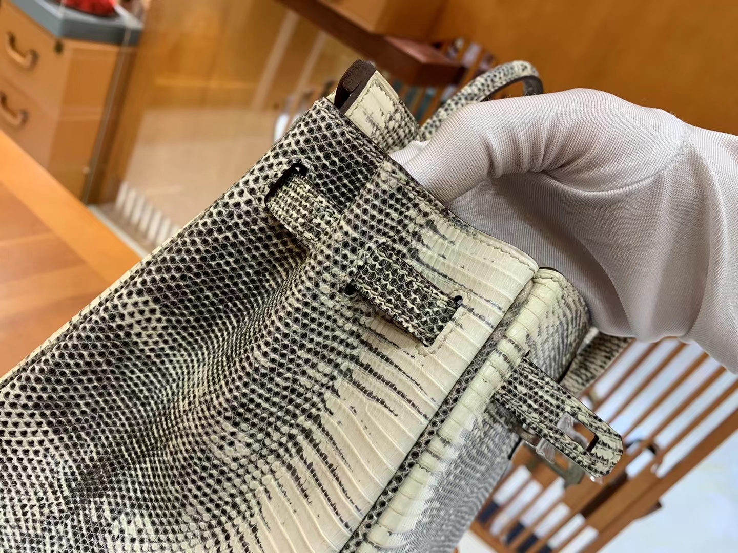 Hermès（爱马仕）Birkin 铂金包 原色 南非野生蜥蜴皮 银扣 25cm 原版蜜蜡线 顶级手缝