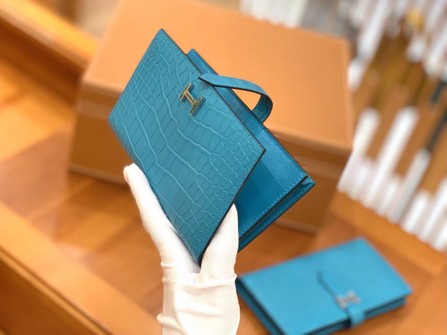 Hermès（爱马仕）Bearn 长夹 孔雀蓝 一级雾面美洲鳄鱼皮 金扣 原版蜜蜡线 顶级手缝