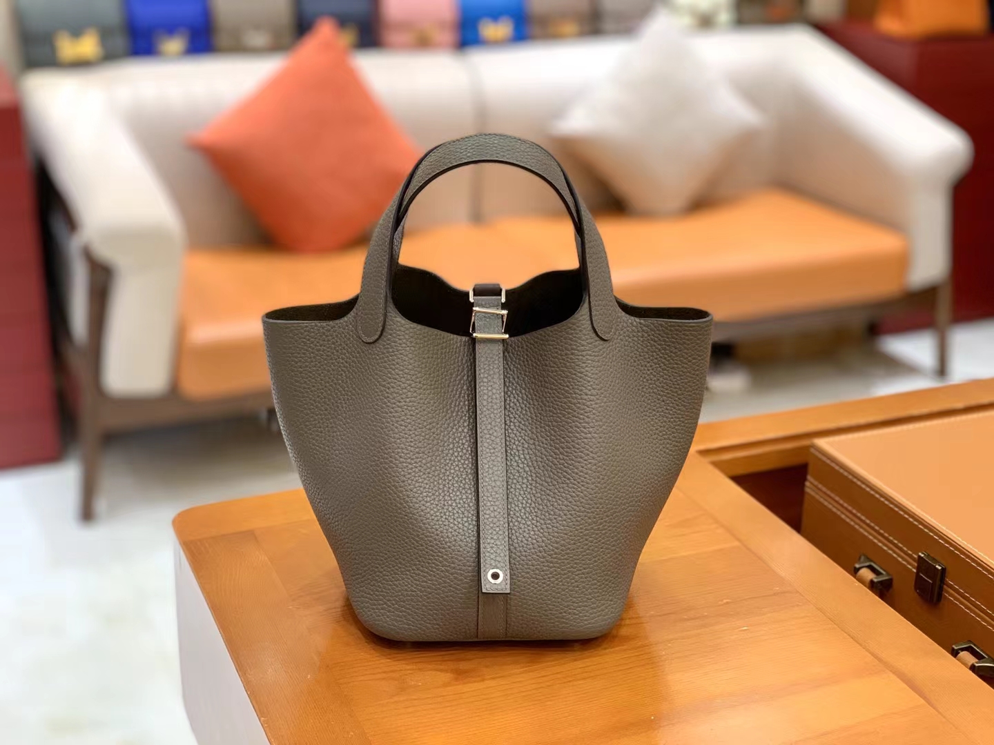 Hermès（爱马仕）Picotin 菜篮子 锡器灰 进口TC大牛皮 银扣 18cm 原版蜜蜡线 顶级手缝
