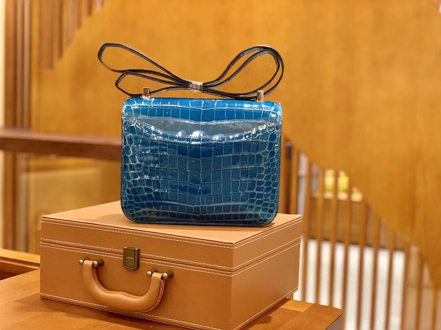 Hermès（爱马仕）Constance 康斯坦斯 伊兹密尔蓝 进口尼罗鳄鱼皮 银扣 24cm 原版蜜蜡线 顶级手缝