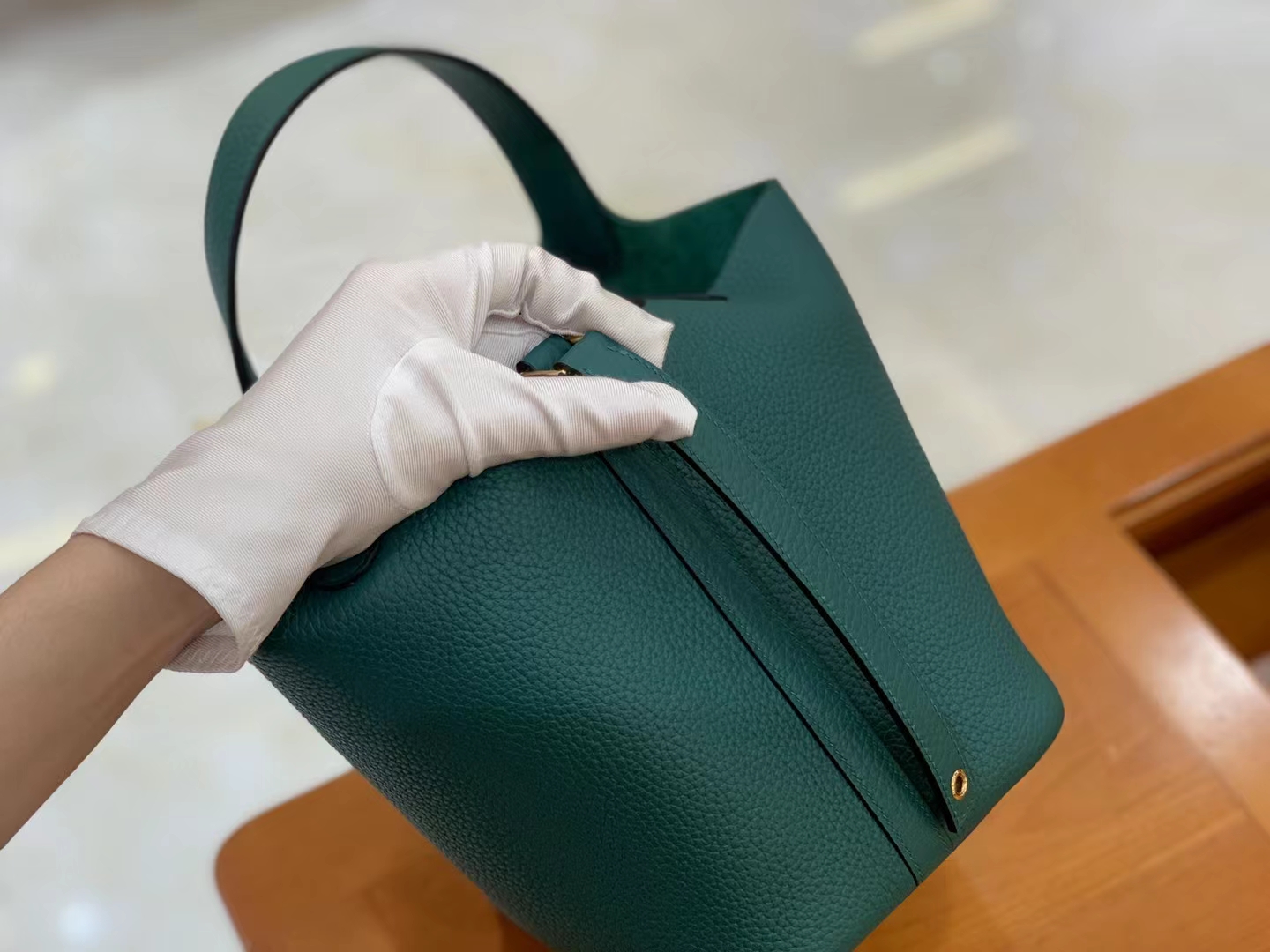 Hermès（爱马仕）Picotin 菜篮子 孔雀绿 进口TC大牛皮 金扣 18cm 原版蜜蜡线 顶级手缝