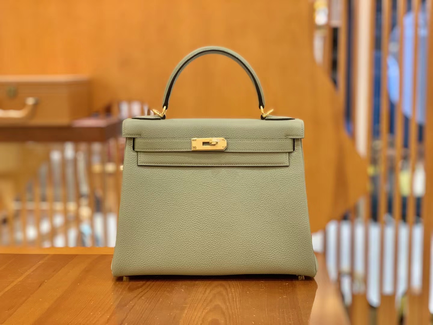 Hermès（爱马仕）Kelly 凯莉包 鼠草绿 Togo小牛皮 金扣 28cm 原版蜜蜡线 顶级手缝