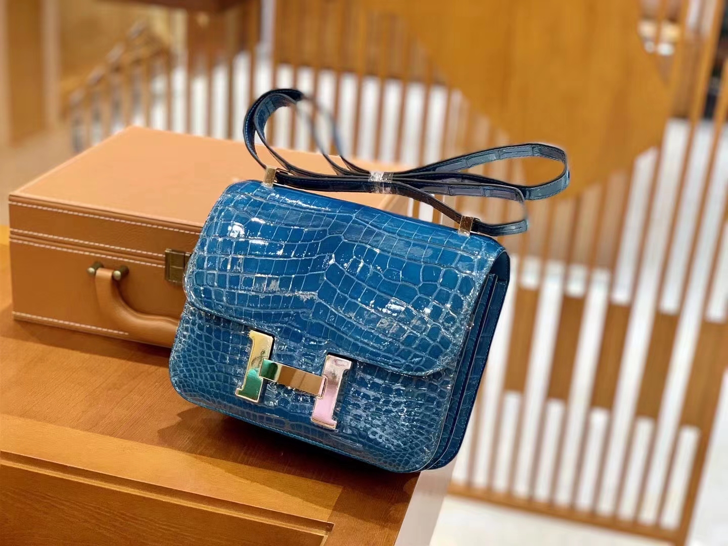 Hermès（爱马仕）Constance 康斯坦斯 伊兹密尔蓝 进口尼罗鳄鱼皮 银扣 24cm 原版蜜蜡线 顶级手缝