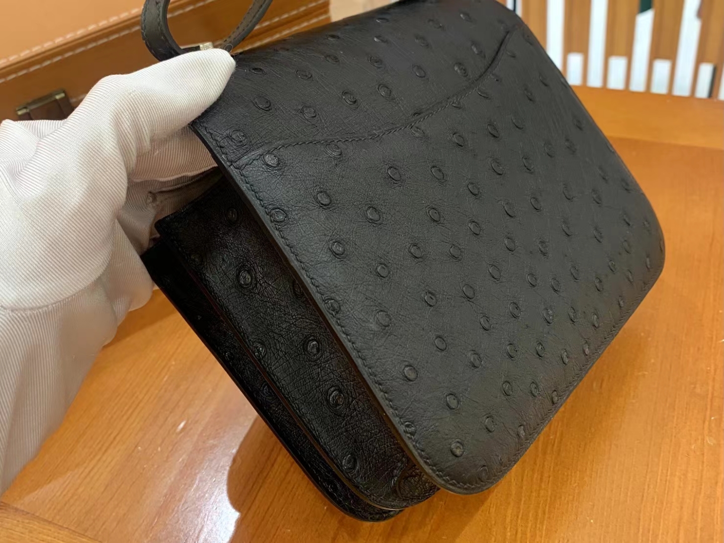 Hermès（爱马仕）Constance 康康 经典黑 南非KK鸵鸟皮 银扣 19cm 原版蜜蜡线 顶级手缝