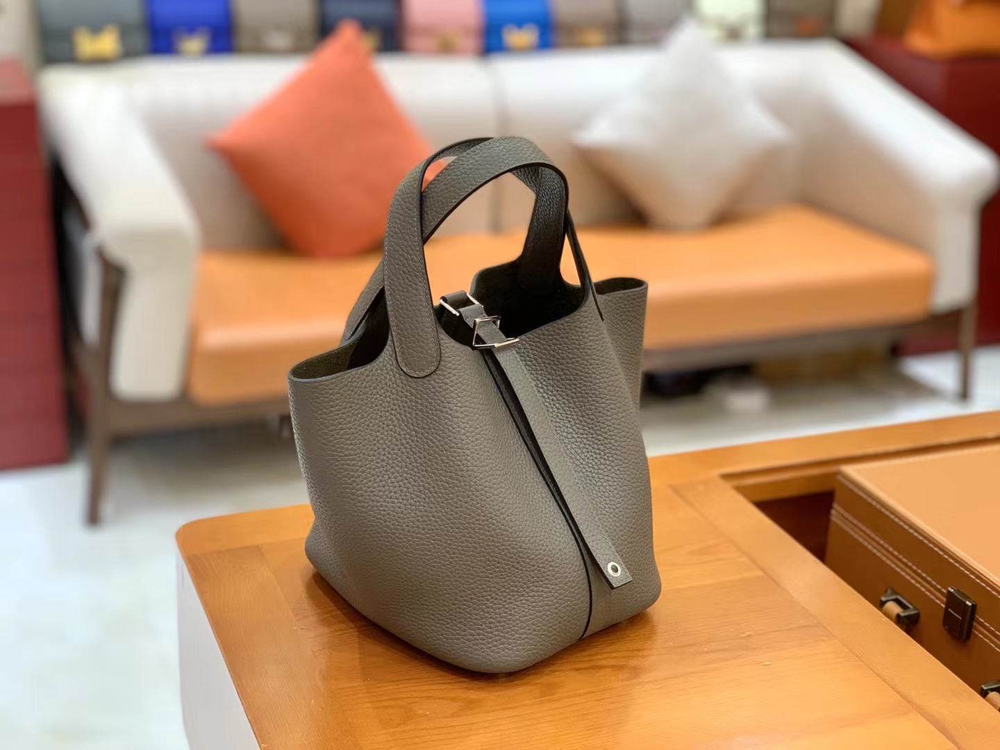 Hermès（爱马仕）Picotin 菜篮子 锡器灰 进口TC大牛皮 银扣 18cm 原版蜜蜡线 顶级手缝