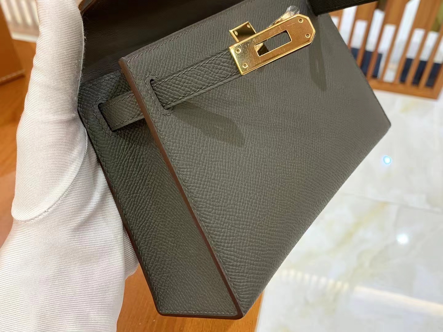 Hermès（爱马仕）新增现货 Mini kelly 迷你凯莉 Epsom 锡器灰 金扣 二代
