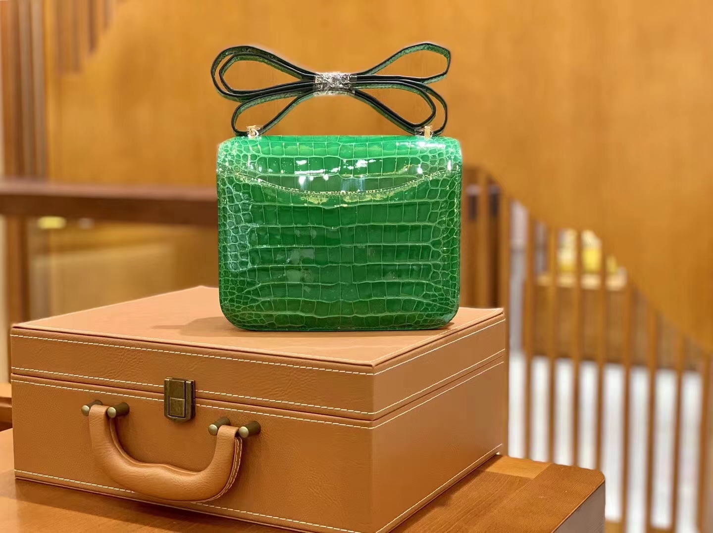 Hermès（爱马仕）Constance 康斯坦斯 仙人掌绿 进口美洲鳄鱼皮 金扣 19cm 原版蜜蜡线 顶级手缝