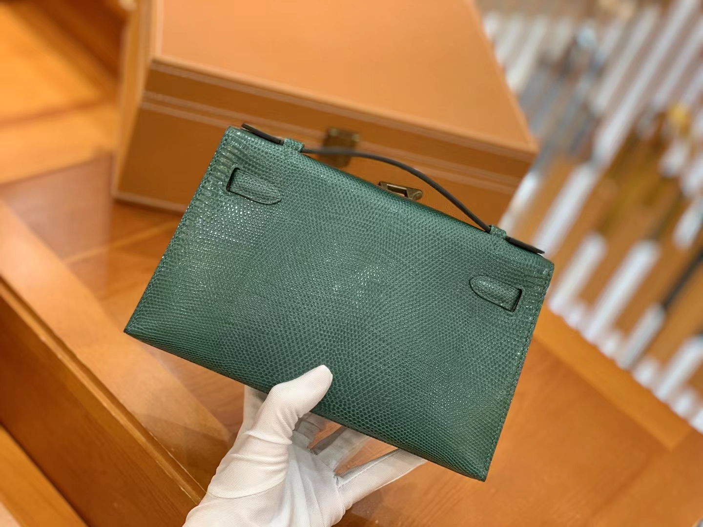 Hermès（爱马仕）Mini Kelly 迷你凯莉 孔雀绿 野生蜥蜴皮 金扣 一代 原版蜜蜡线 顶级手缝