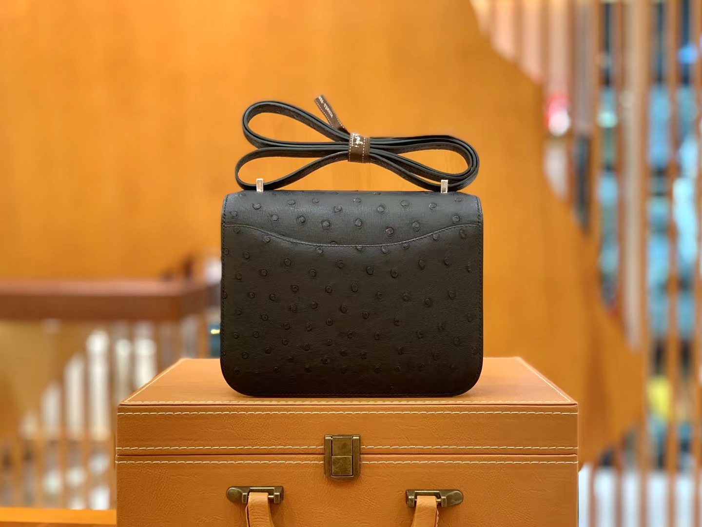Hermès（爱马仕）Constance 康康 经典黑 南非KK鸵鸟皮 银扣 19cm 原版蜜蜡线 顶级手缝