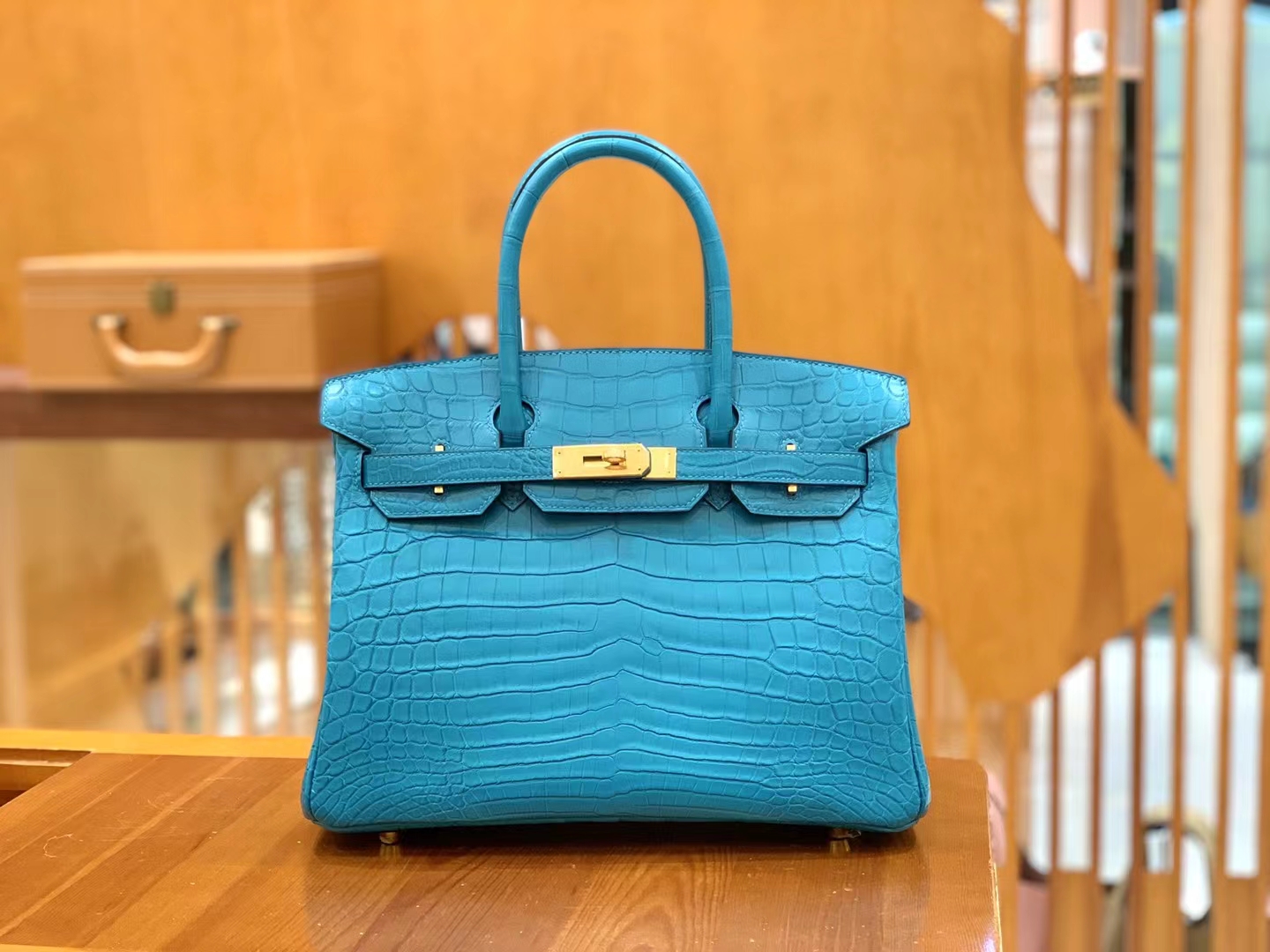 Hermès（爱马仕）Birkin 铂金包 孔雀蓝 进口一级皮 尼罗鳄 金扣 30cm 原版蜜蜡线 顶级手缝