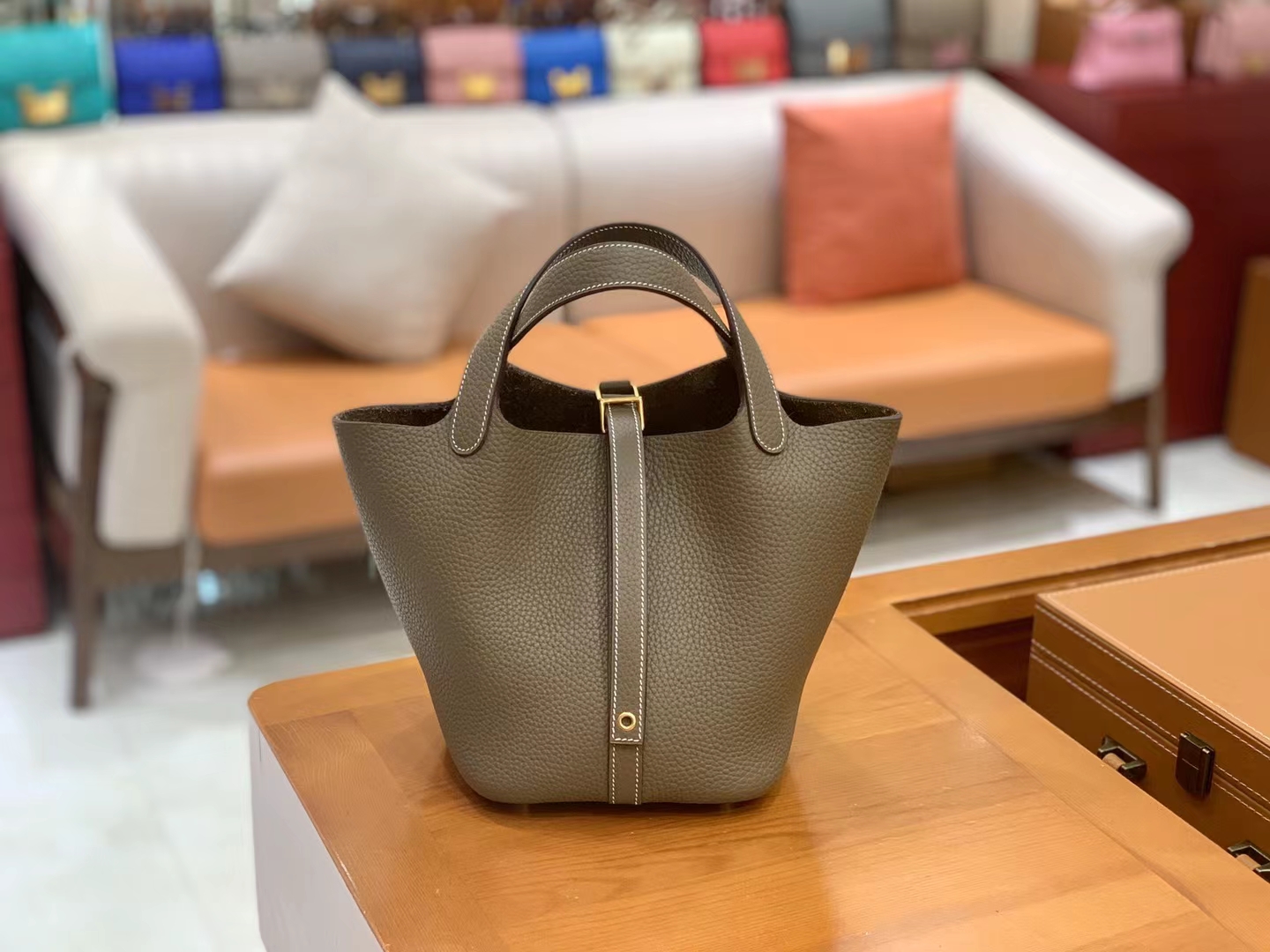 Hermès（爱马仕）Picotin 菜篮子 大象灰 进口TC大牛皮 金扣 18cm 原版蜜蜡线 顶级手缝