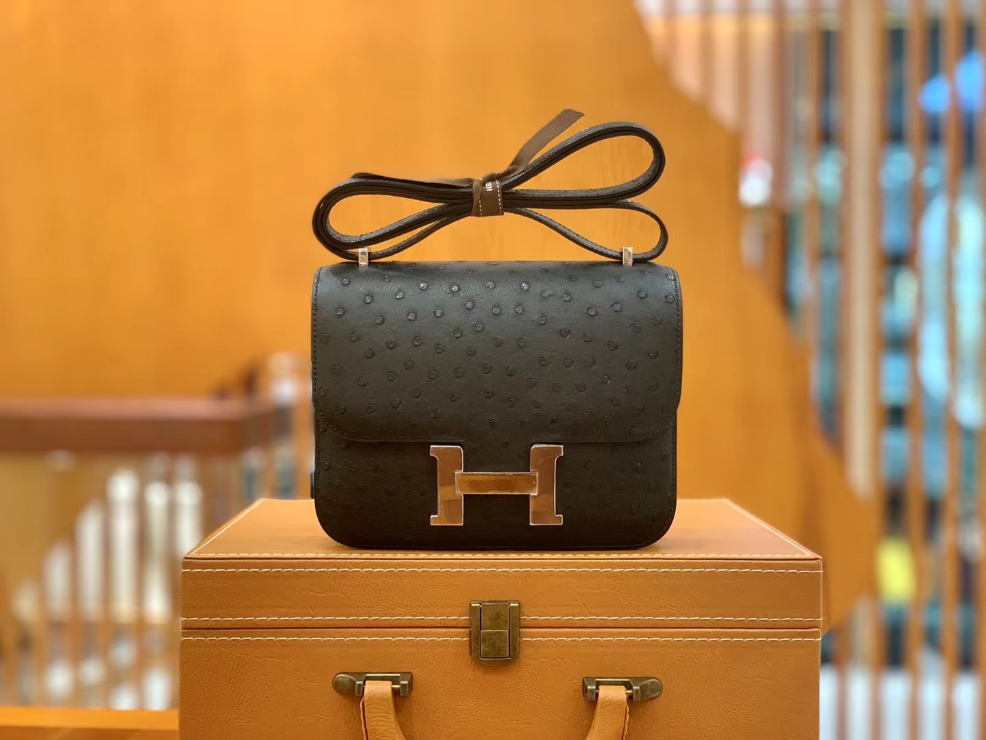 Hermès（爱马仕）Constance 康康 经典黑 南非KK鸵鸟皮 银扣 19cm 原版蜜蜡线 顶级手缝