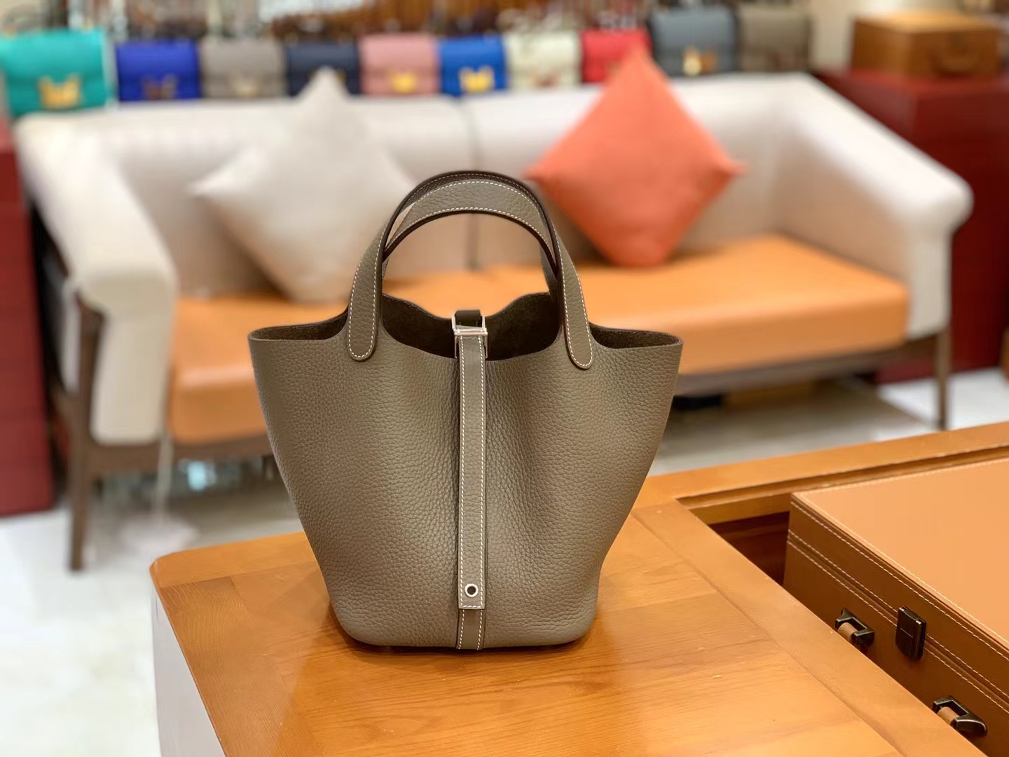 Hermès（爱马仕）Picotin 菜篮子 大象灰 进口TC大牛皮 银扣 18cm 原版蜜蜡线 顶级手缝