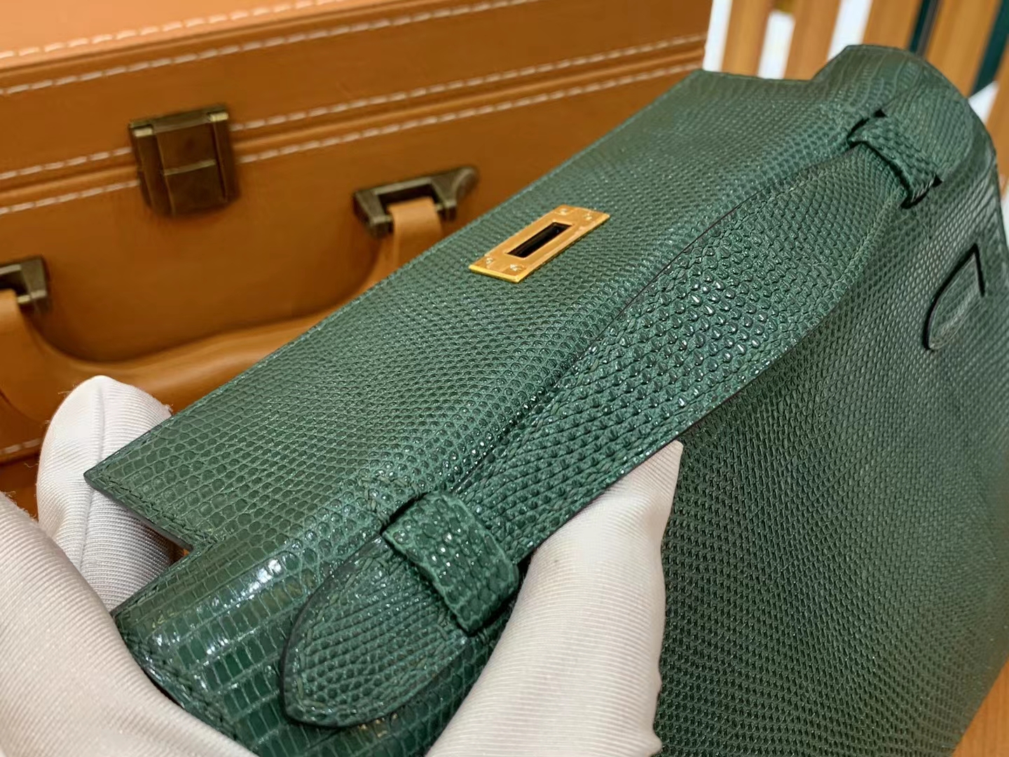 Hermès（爱马仕）Mini Kelly 迷你凯莉 孔雀绿 野生蜥蜴皮 金扣 一代 原版蜜蜡线 顶级手缝