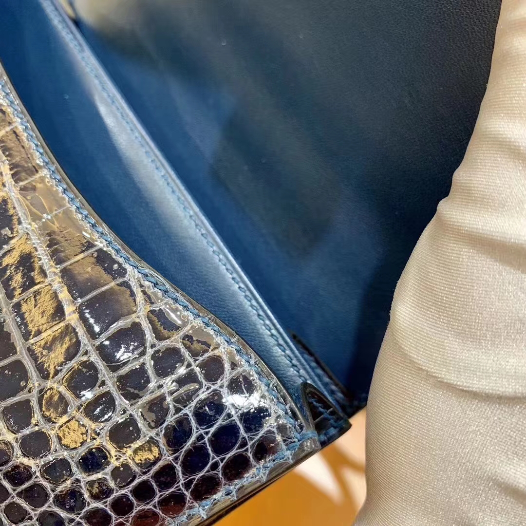 Hermès（爱马仕）Constance 康斯坦斯 深海蓝 进口美洲鳄鱼皮 金扣 19cm 原版蜜蜡线 顶级手缝