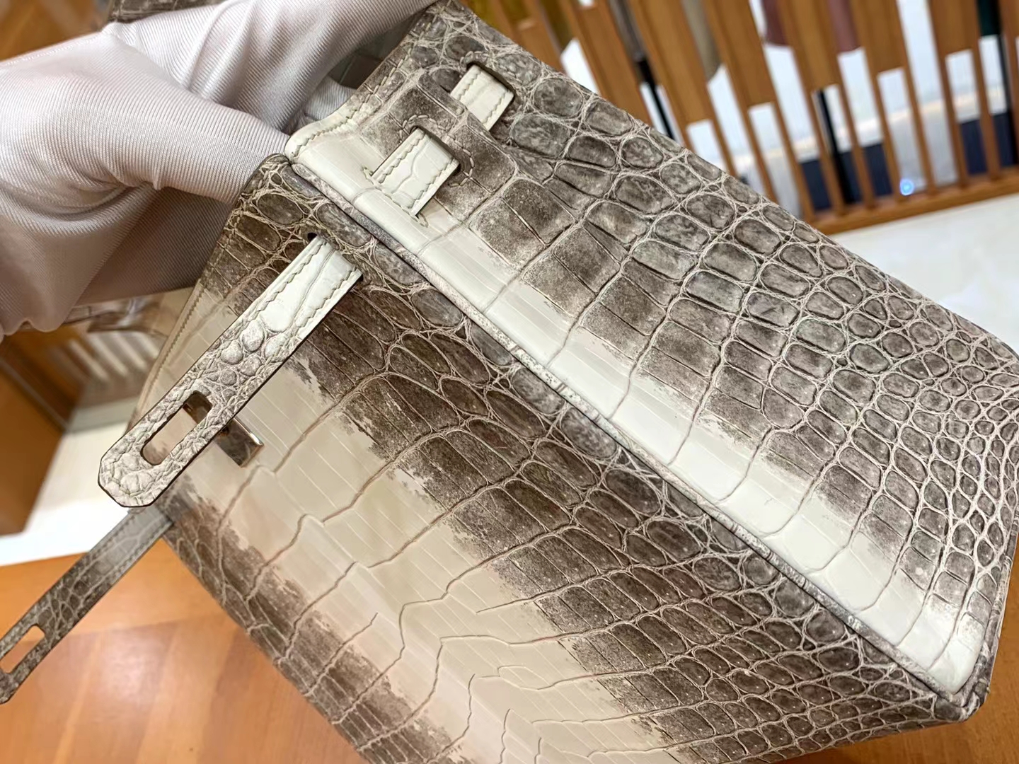 Hermès（爱马仕）Kelly 凯莉包 喜马拉雅 进口尼罗鳄鱼皮 包中皇后 银扣 25cm 原版蜜蜡线 顶级手缝