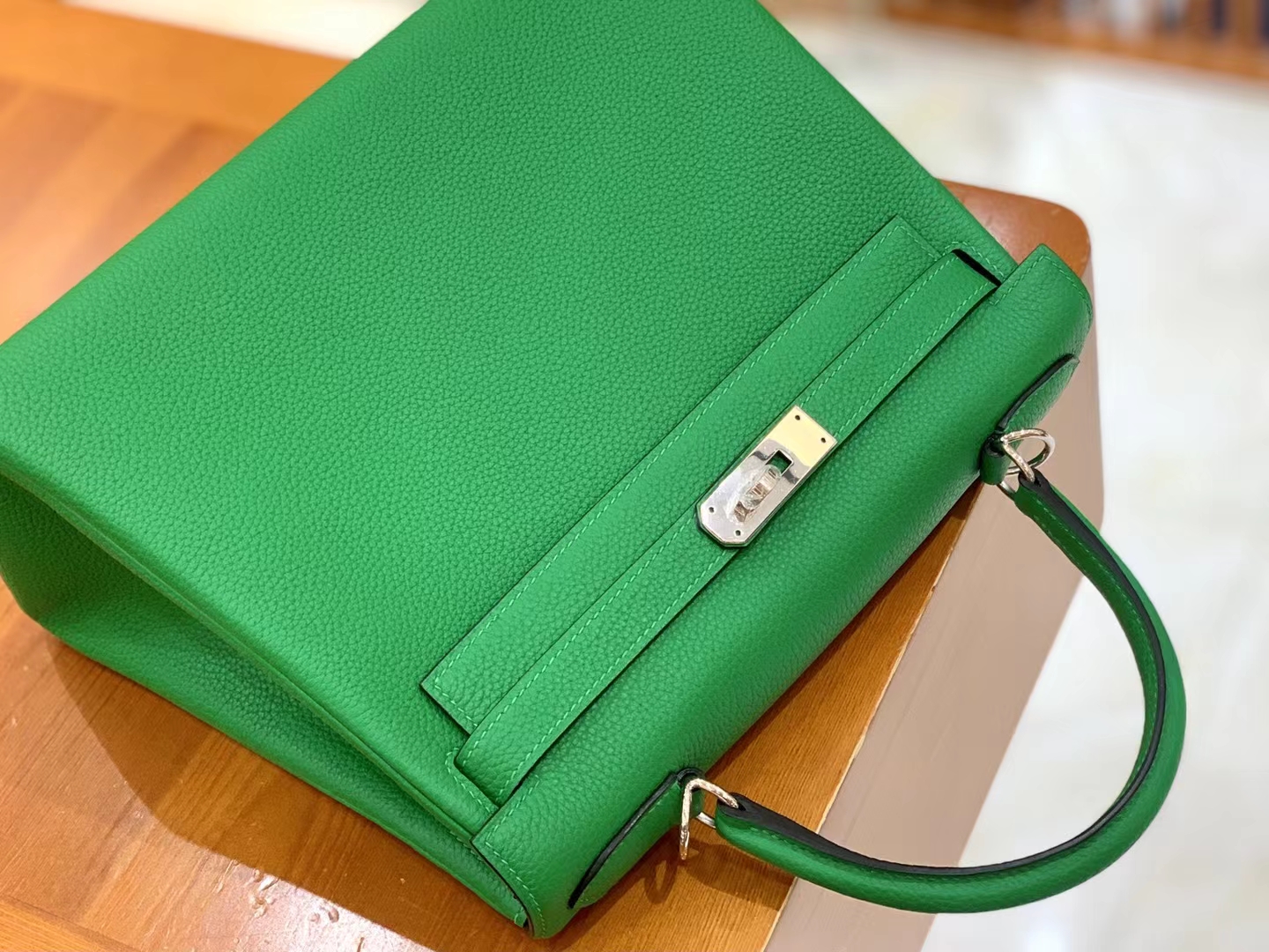 Hermès（爱马仕）Kelly 凯莉包 竹子绿 Togo小牛皮 银扣 28cm 原版蜜蜡线 顶级手缝