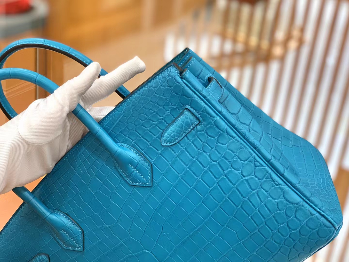 Hermès（爱马仕）Birkin 铂金包 孔雀蓝 进口一级皮 尼罗鳄 金扣 30cm 原版蜜蜡线 顶级手缝