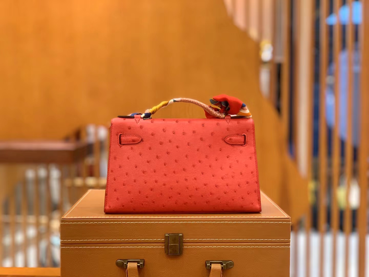Hermès（爱马仕）Mini Kelly 迷你凯莉 大红 KK鸵鸟皮 金扣 一代 原版蜜蜡线 顶级手缝