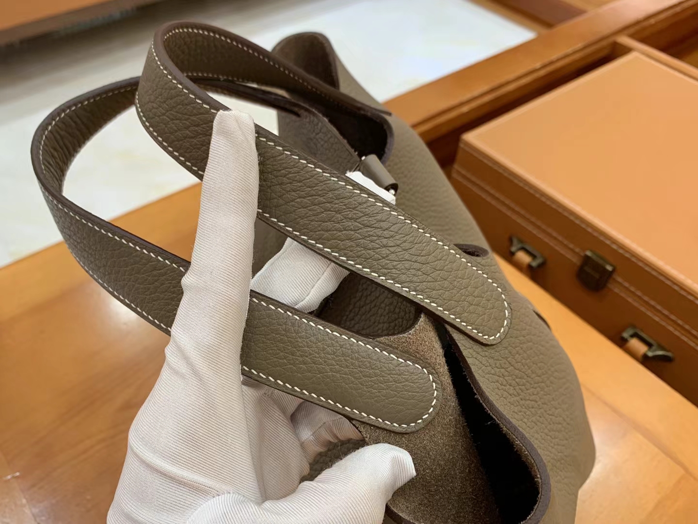 Hermès（爱马仕）Picotin 菜篮子 大象灰 进口TC大牛皮 银扣 18cm 原版蜜蜡线 顶级手缝