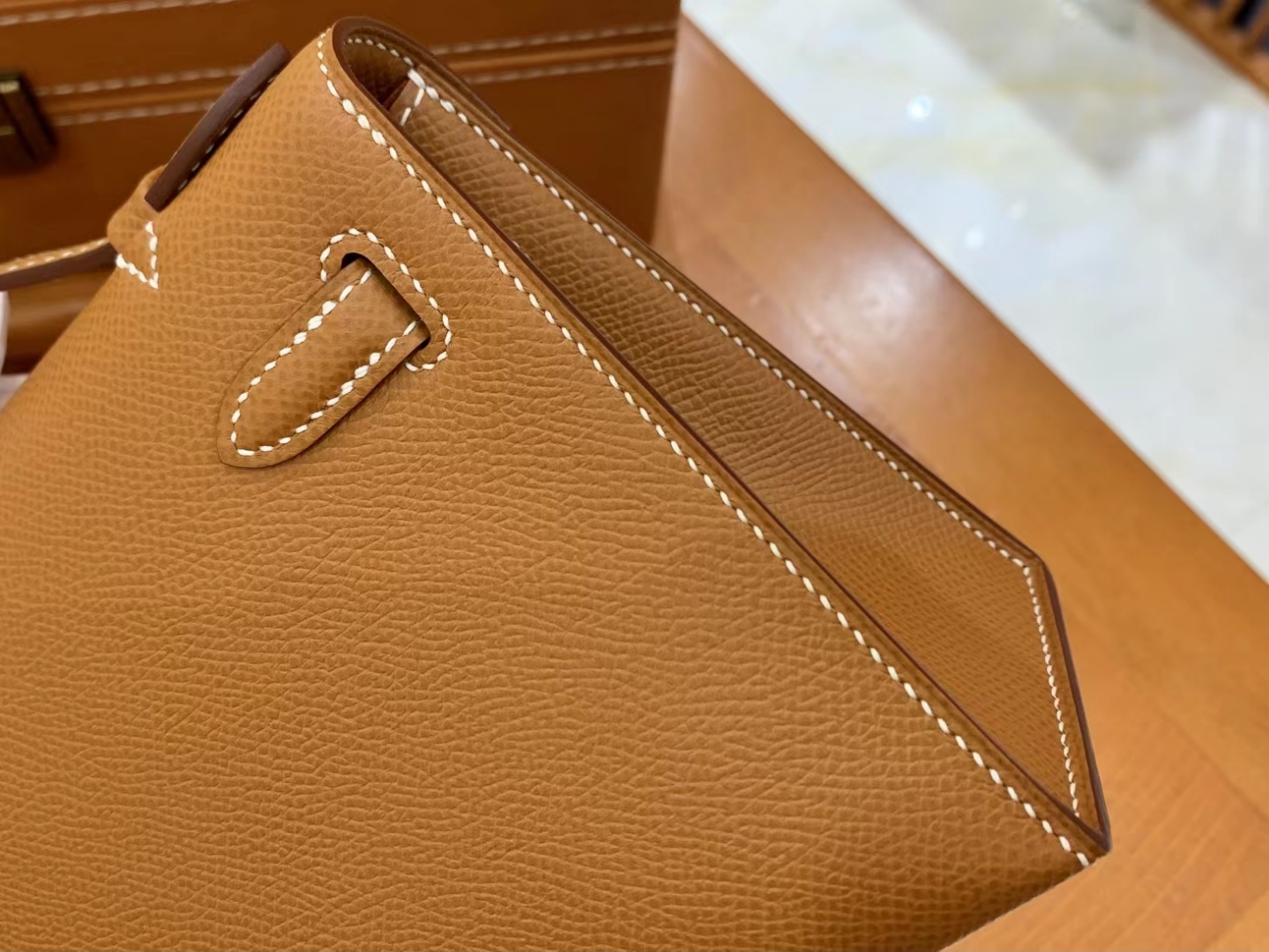 Hermès（爱马仕）Mini kelly 迷你凯莉 金棕 Epsom 掌纹牛皮 金扣 一代 原版蜜蜡线 顶级手缝