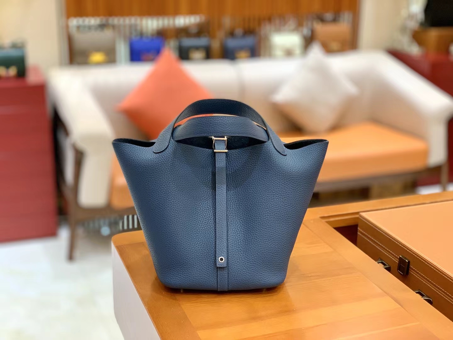 Hermès（爱马仕）Picotin 菜篮子 深邃蓝 进口TC大牛皮 银扣 22cm 原版蜜蜡线 顶级手缝