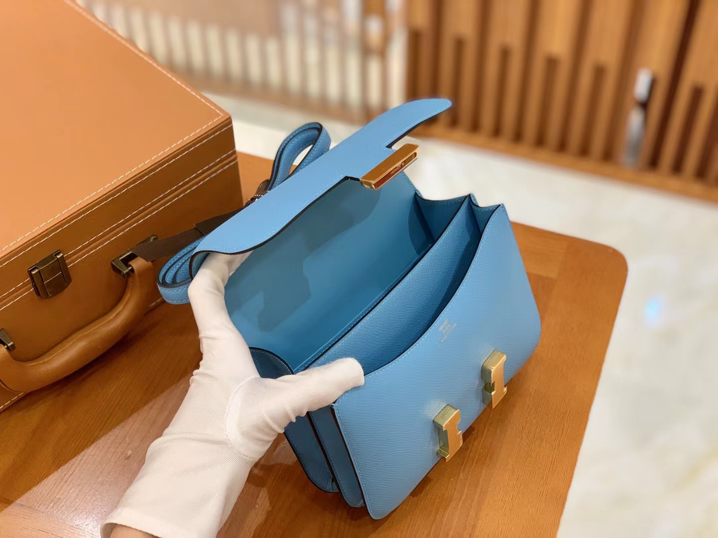 Hermès（爱马仕）Constance 康康 北方蓝 Epsom 掌纹牛皮 金扣 19cm 原版蜜蜡线 顶级手缝