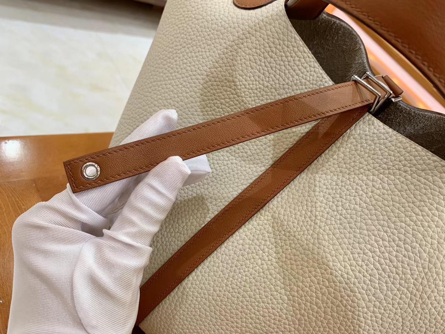 Hermès（爱马仕）Picotin 菜篮子 金棕 拼 奶昔白 进口Swift皮 拼 TC大牛皮 银扣 22cm 原版蜜蜡线 顶级手缝