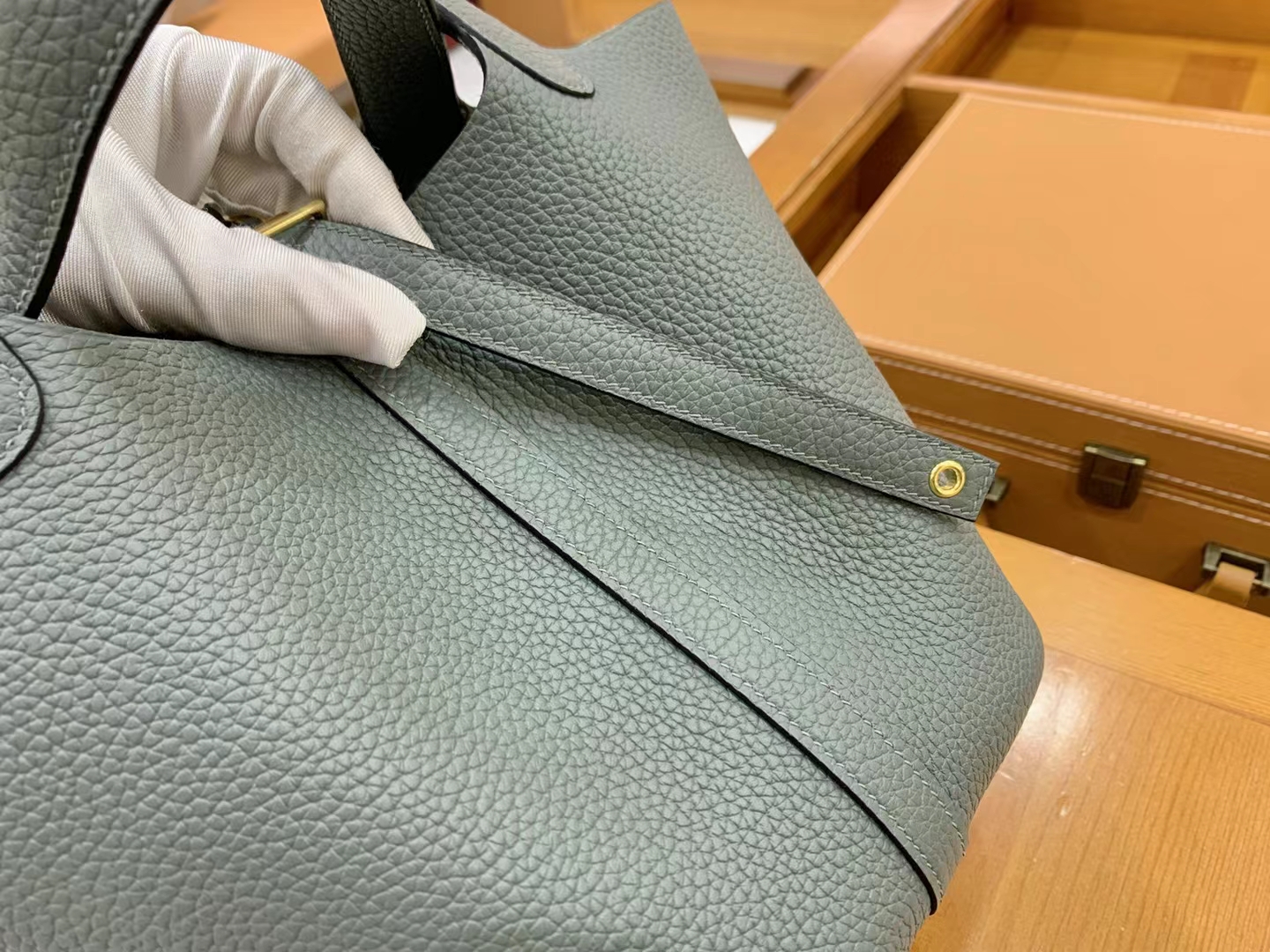 Hermès（爱马仕）Picotin 菜篮子 杏仁绿 进口TC大牛皮 金扣 18cm 原版蜜蜡线 顶级手缝