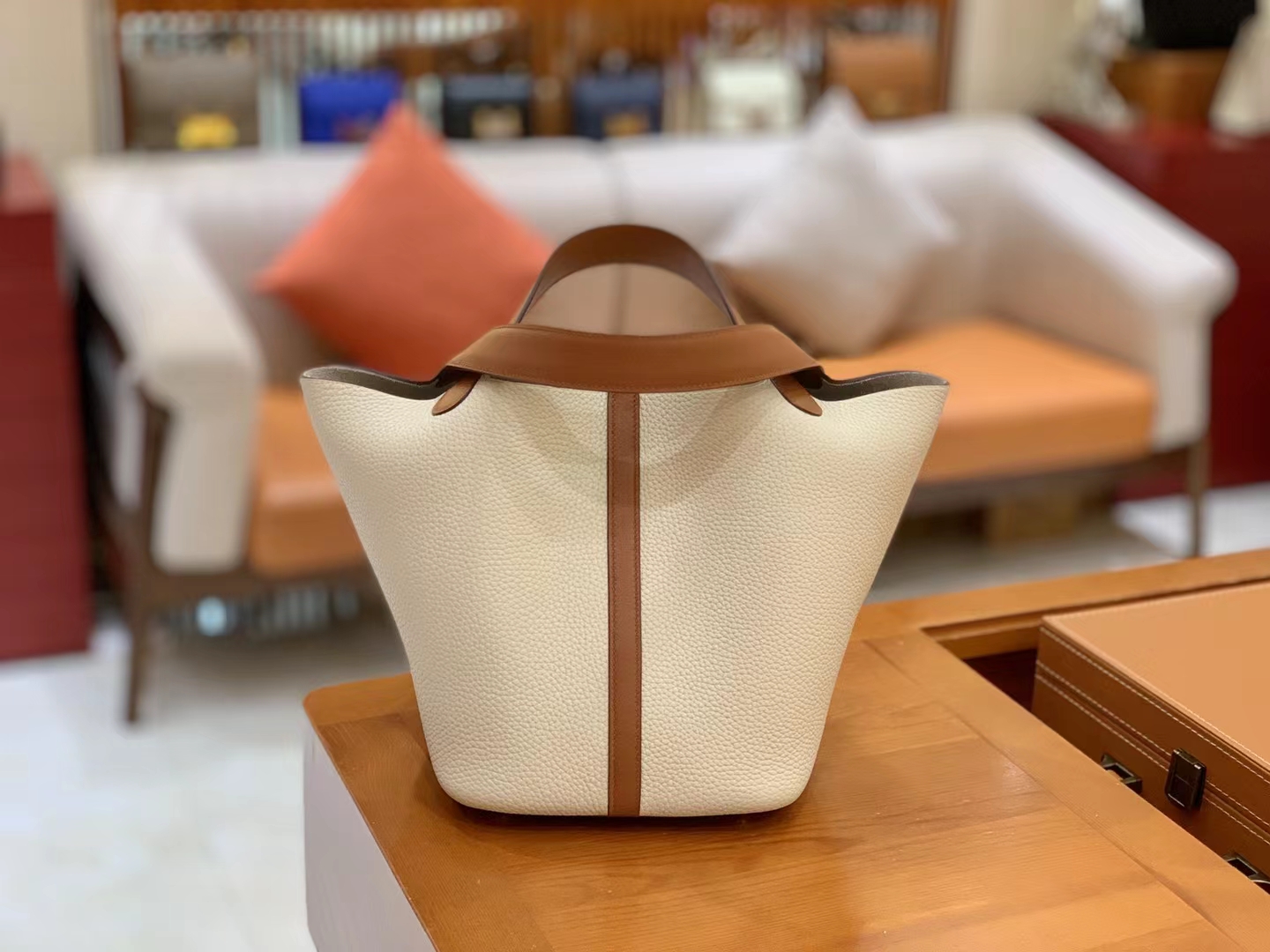 Hermès（爱马仕）Picotin 菜篮子 金棕 拼 奶昔白 进口Swift皮 拼 TC大牛皮 金扣 22cm 原版蜜蜡线 顶级手缝
