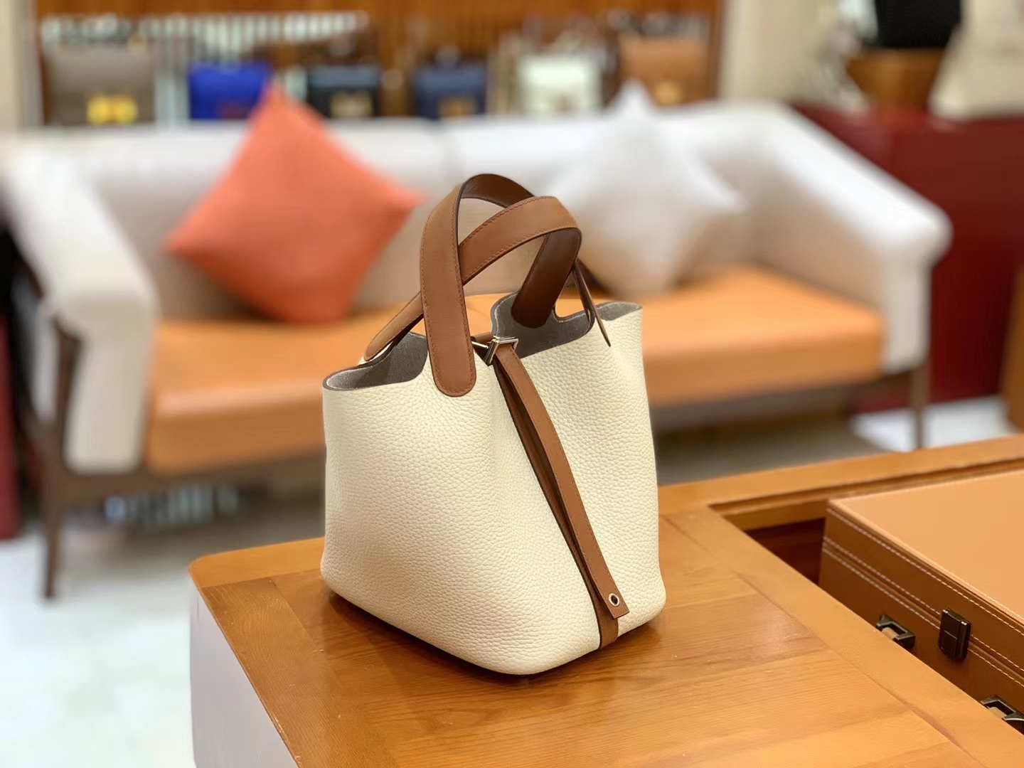 Hermès（爱马仕）Picotin 菜篮子 金棕 拼 奶昔白 进口Swift 拼 TC大牛皮 银扣 18cm 原版蜜蜡线 顶级手缝