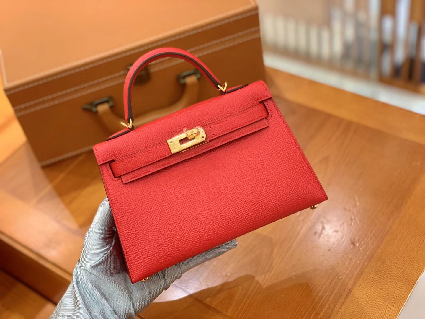 Hermès（爱马仕）Mini kelly 迷你凯莉 大红色 Epsom掌纹牛皮 金扣 二代 原版蜜蜡线 顶级手缝