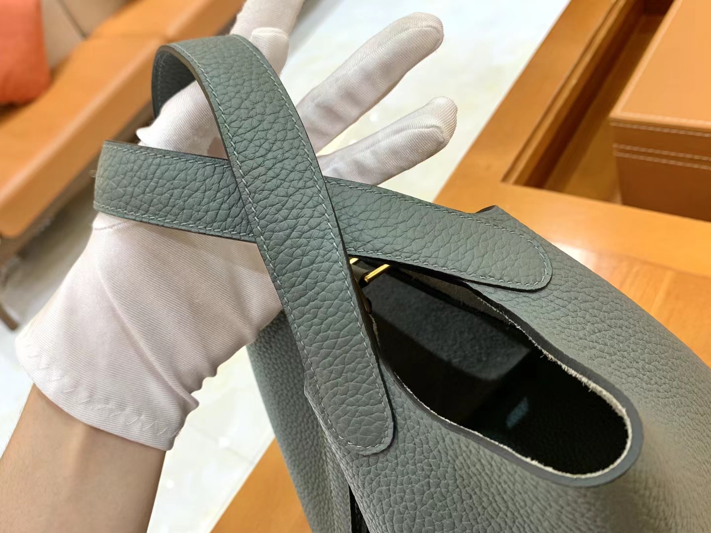 Hermès（爱马仕）Picotin 菜篮子 杏仁绿 进口TC大牛皮 金扣 18cm 原版蜜蜡线 顶级手缝
