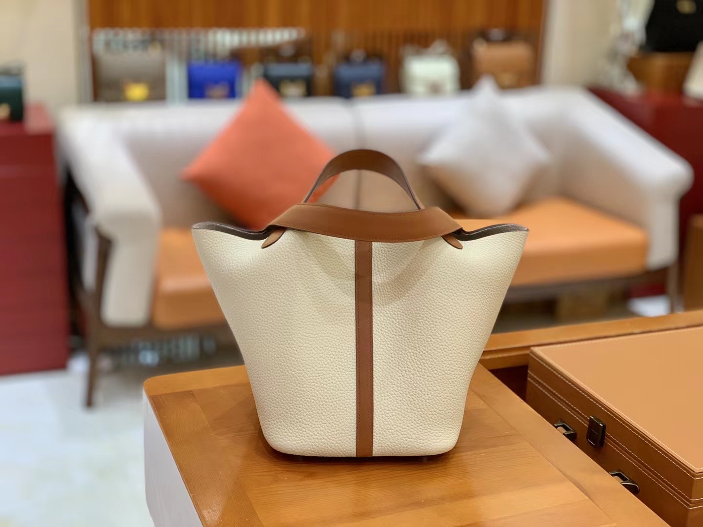 Hermès（爱马仕）Picotin 菜篮子 金棕 拼 奶昔白 进口Swift皮 拼 TC大牛皮 银扣 22cm 原版蜜蜡线 顶级手缝