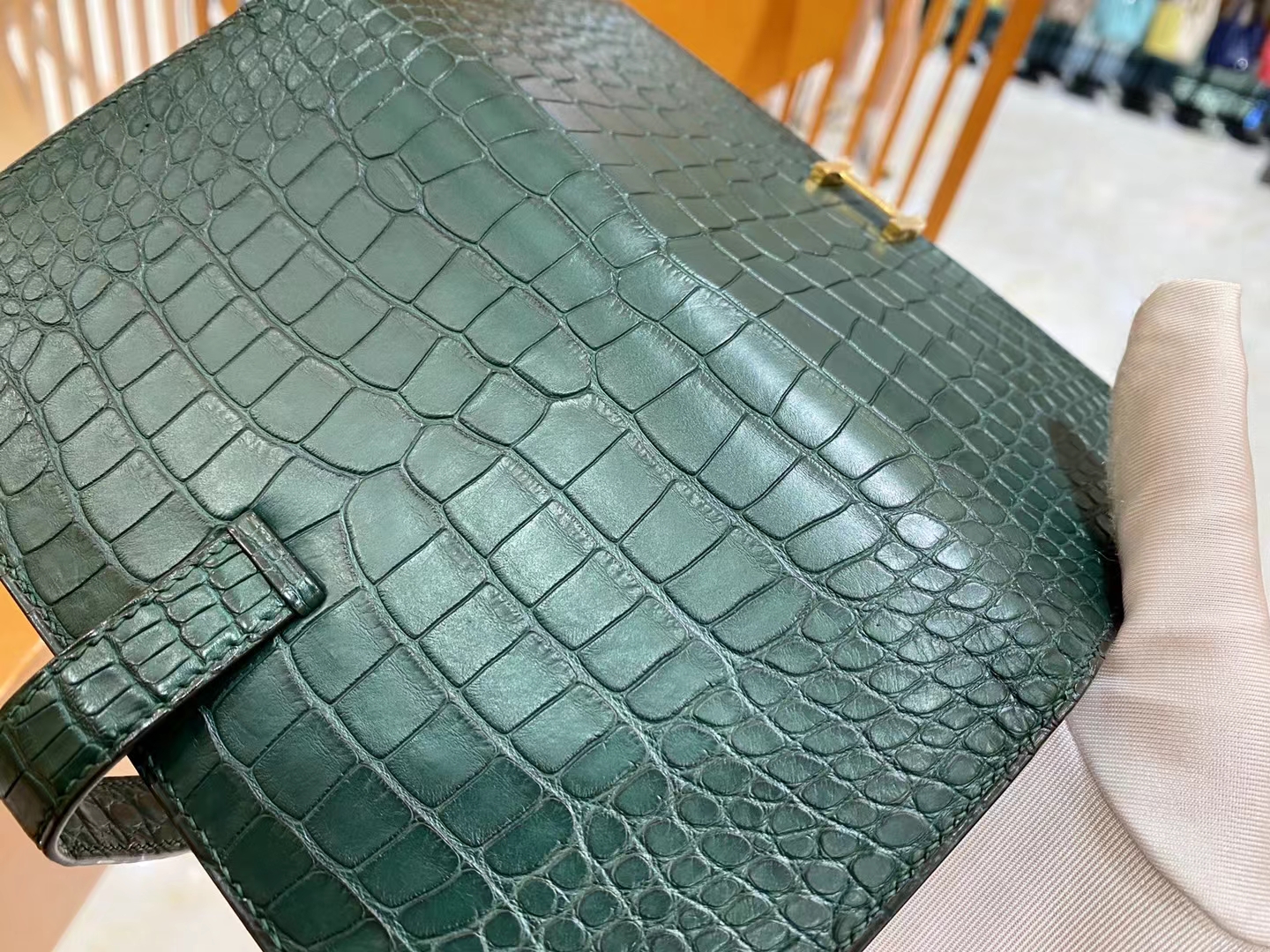 Hermès（爱马仕）钱包钱夹 松柏绿 金扣 一级美洲鳄鱼皮