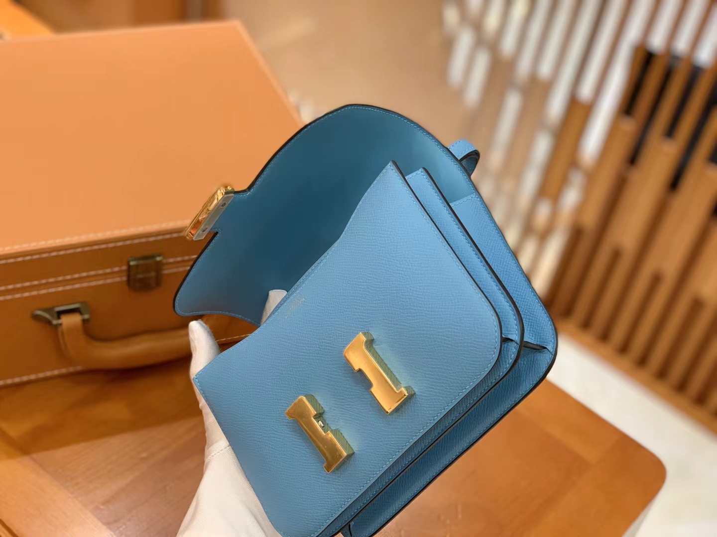 Hermès（爱马仕）Constance 康康 北方蓝 Epsom 掌纹牛皮 金扣 19cm 原版蜜蜡线 顶级手缝