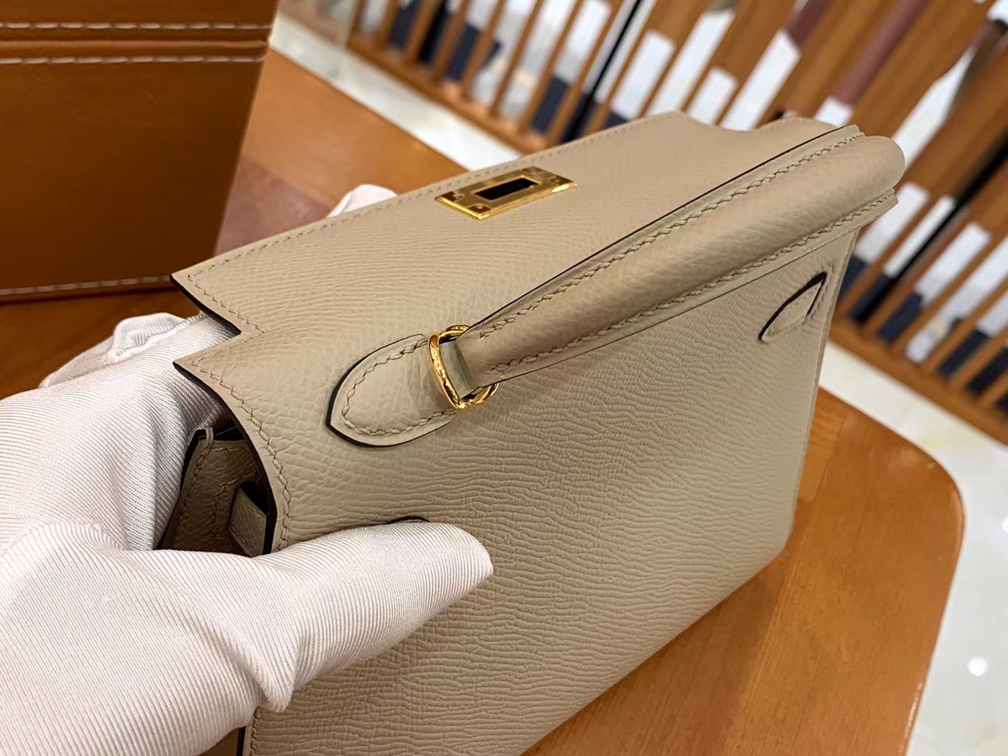 Hermès（爱马仕）Mini kelly 迷你凯莉 斑鸠灰 Epsom掌纹牛皮 金扣 二代 原版蜜蜡线 顶级手缝