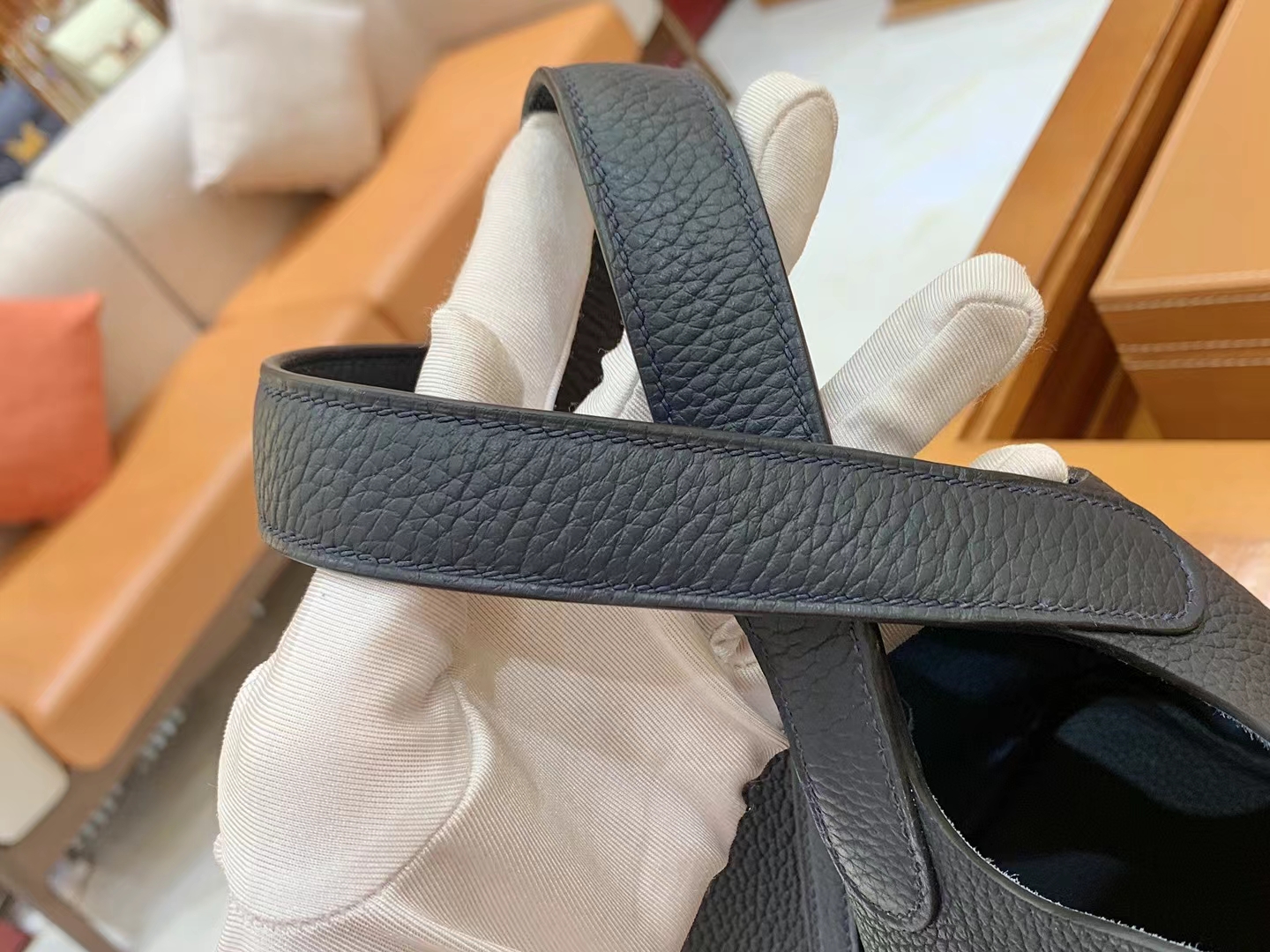 Hermès（爱马仕）Picotin 菜篮子 午夜蓝 进口TC大牛皮 银扣 18cm 原版蜜蜡线 顶级手缝