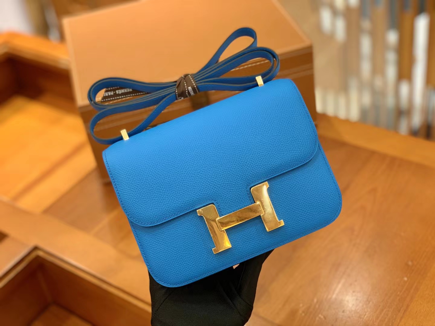 Hermès（爱马仕）Constance 康康 弗里达蓝 Epsom 掌纹牛皮 金扣 19cm 原版蜜蜡线 顶级手缝