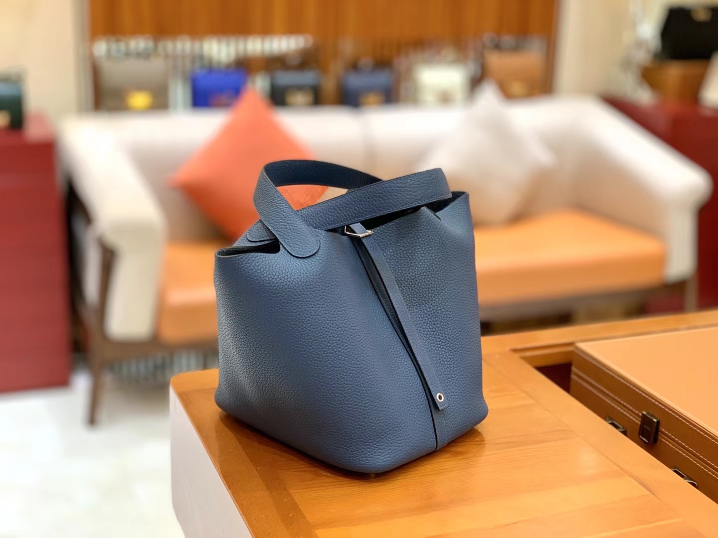 Hermès（爱马仕）Picotin 菜篮子 深邃蓝 进口TC大牛皮 银扣 22cm 原版蜜蜡线 顶级手缝