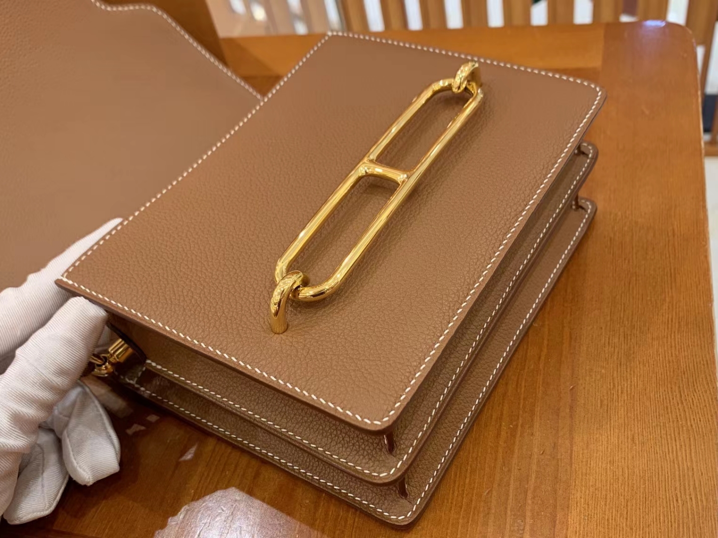 Hermès（爱马仕）Rouils Mini 迷你 猪鼻子 金棕色 Evercolor 牛皮 金扣 原版蜜蜡线 顶级手缝