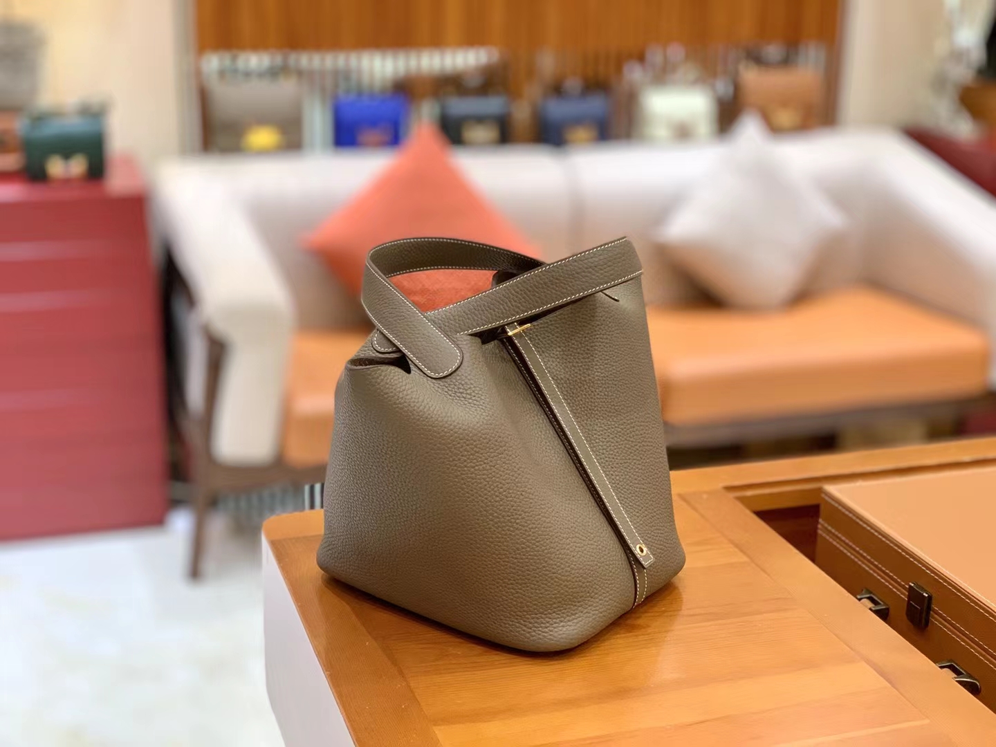 Hermès（爱马仕）Picotin 菜篮子 大象灰 进口TC大牛皮 金扣 22cm 原版蜜蜡线 顶级手缝