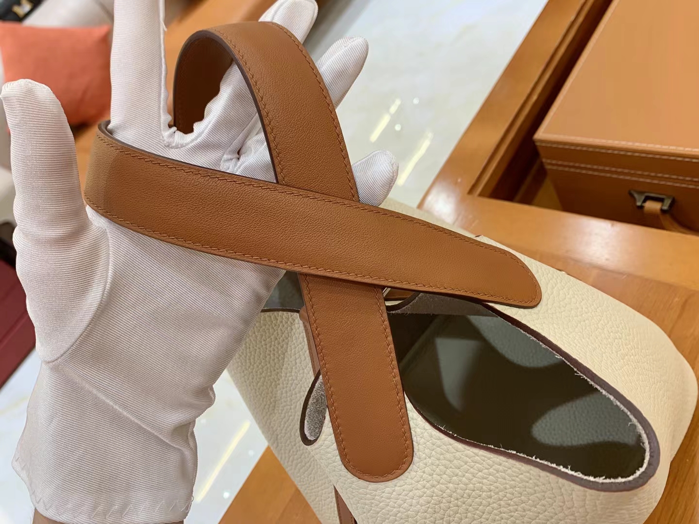 Hermès（爱马仕）Picotin 菜篮子 金棕 拼 奶昔白 进口Swift皮 拼 TC大牛皮 银扣 22cm 原版蜜蜡线 顶级手缝