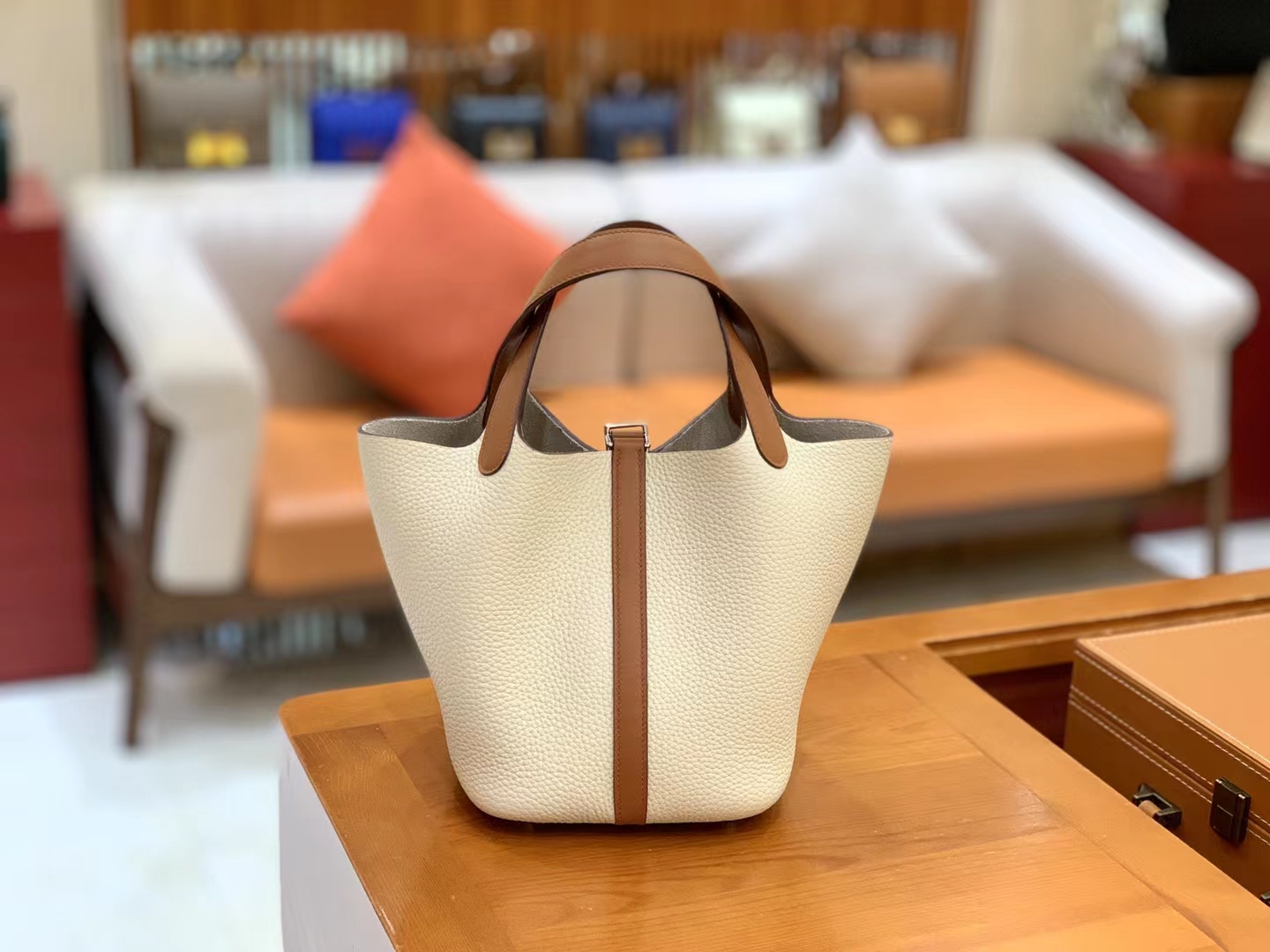 Hermès（爱马仕）Picotin 菜篮子 金棕 拼 奶昔白 进口Swift 拼 TC大牛皮 银扣 18cm 原版蜜蜡线 顶级手缝