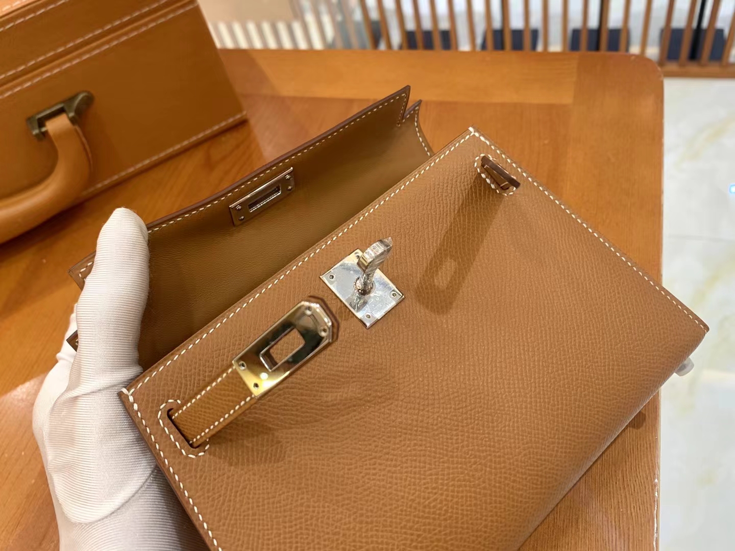 Hermès（爱马仕）Mini kelly 迷你凯莉 金棕色 Epsom掌纹牛皮 银扣 二代 原版蜜蜡线 顶级手缝