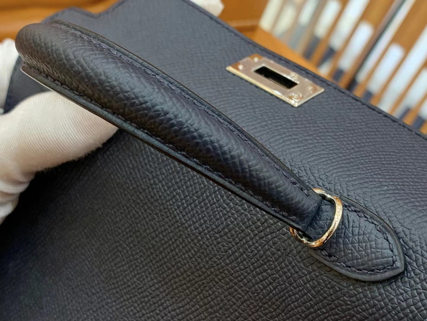 Hermès（爱马仕）Mini kelly 迷你凯莉 午夜蓝 Epsom掌纹牛皮 银扣 二代 原版蜜蜡线 顶级手缝