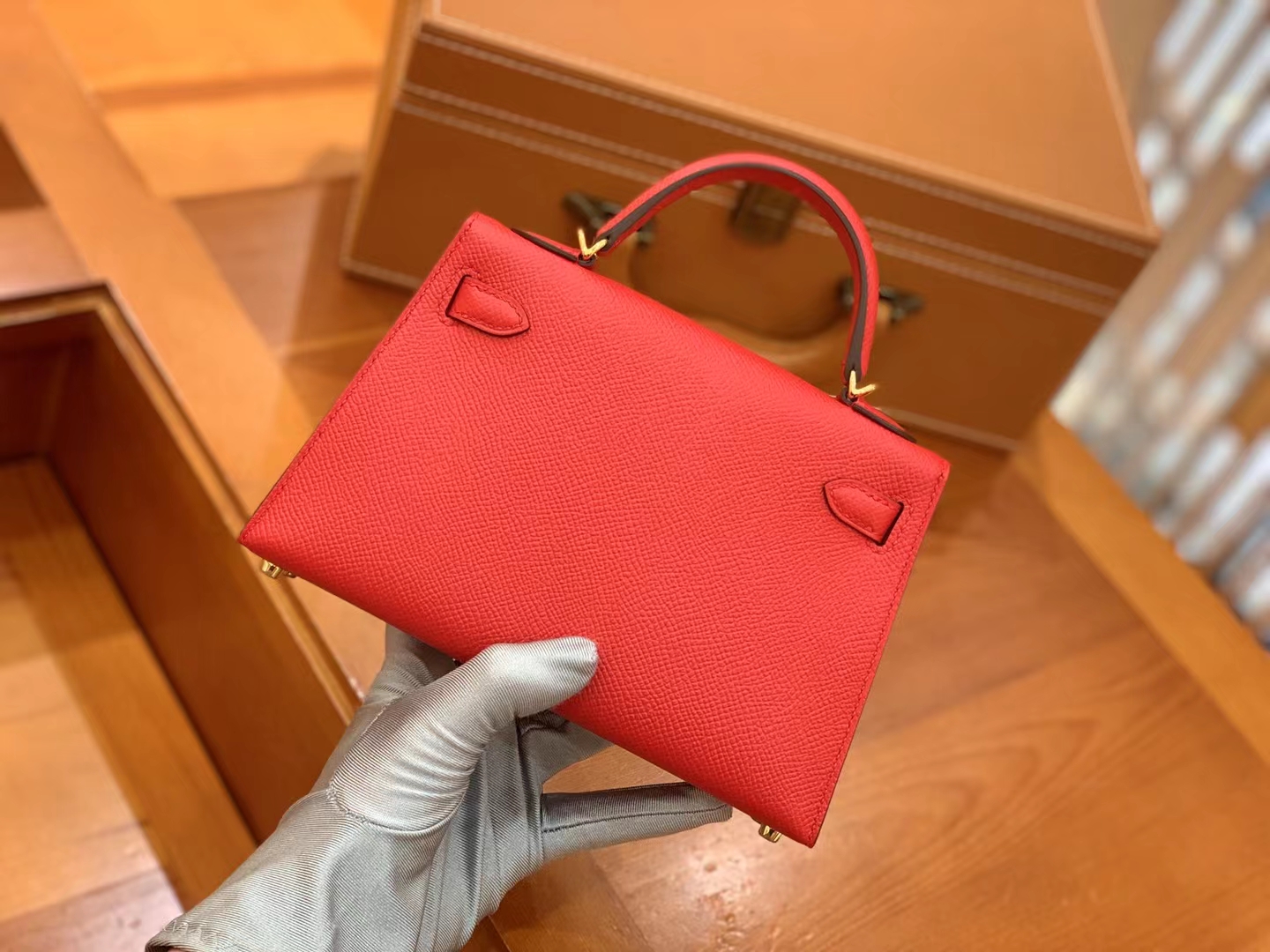 Hermès（爱马仕）Mini kelly 迷你凯莉 大红色 Epsom掌纹牛皮 金扣 二代 原版蜜蜡线 顶级手缝