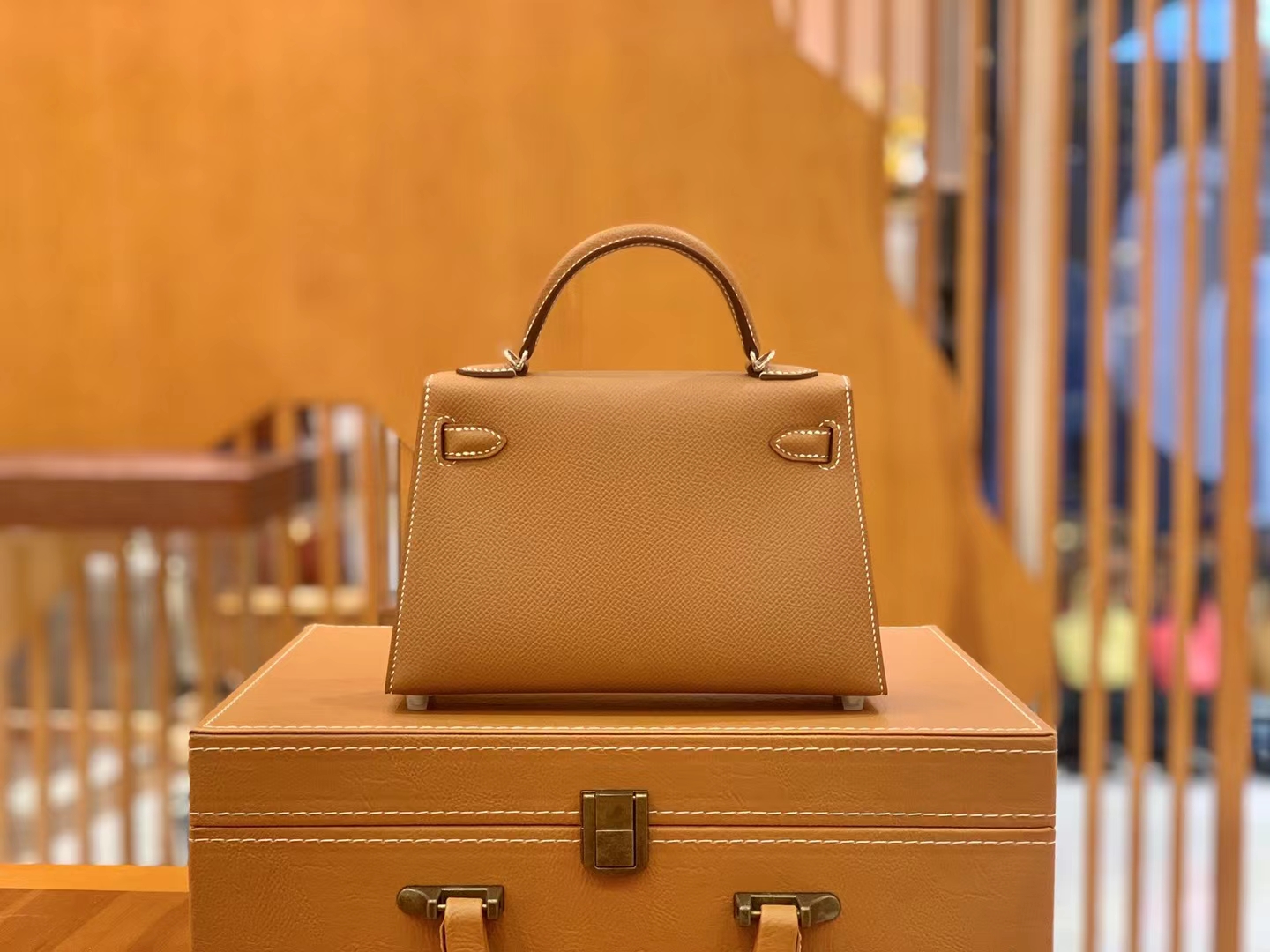 Hermès（爱马仕）Mini kelly 迷你凯莉 金棕色 Epsom掌纹牛皮 银扣 二代 原版蜜蜡线 顶级手缝