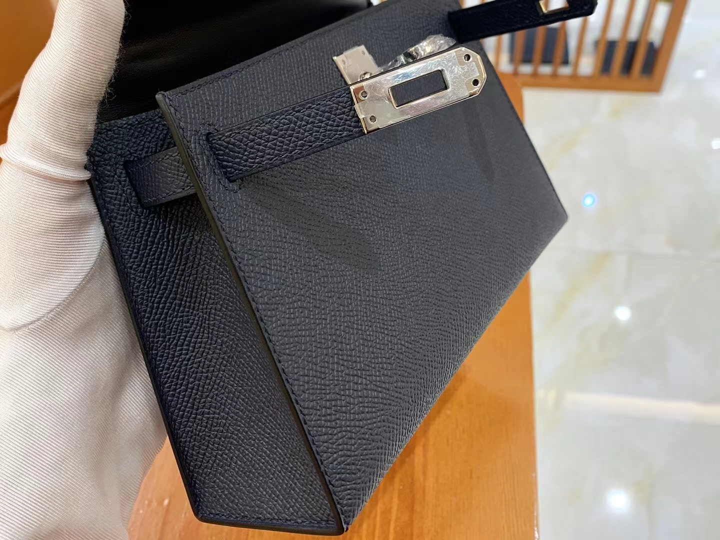 Hermès（爱马仕）Mini kelly 迷你凯莉 午夜蓝 Epsom掌纹牛皮 银扣 二代 原版蜜蜡线 顶级手缝
