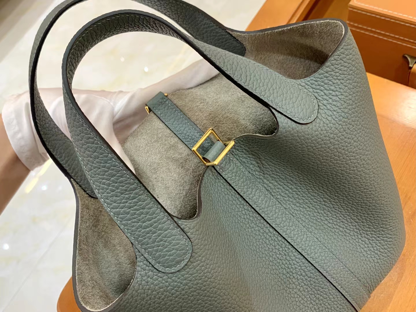Hermès（爱马仕）Picotin 菜篮子 杏仁绿 进口TC大牛皮 金扣 18cm 原版蜜蜡线 顶级手缝